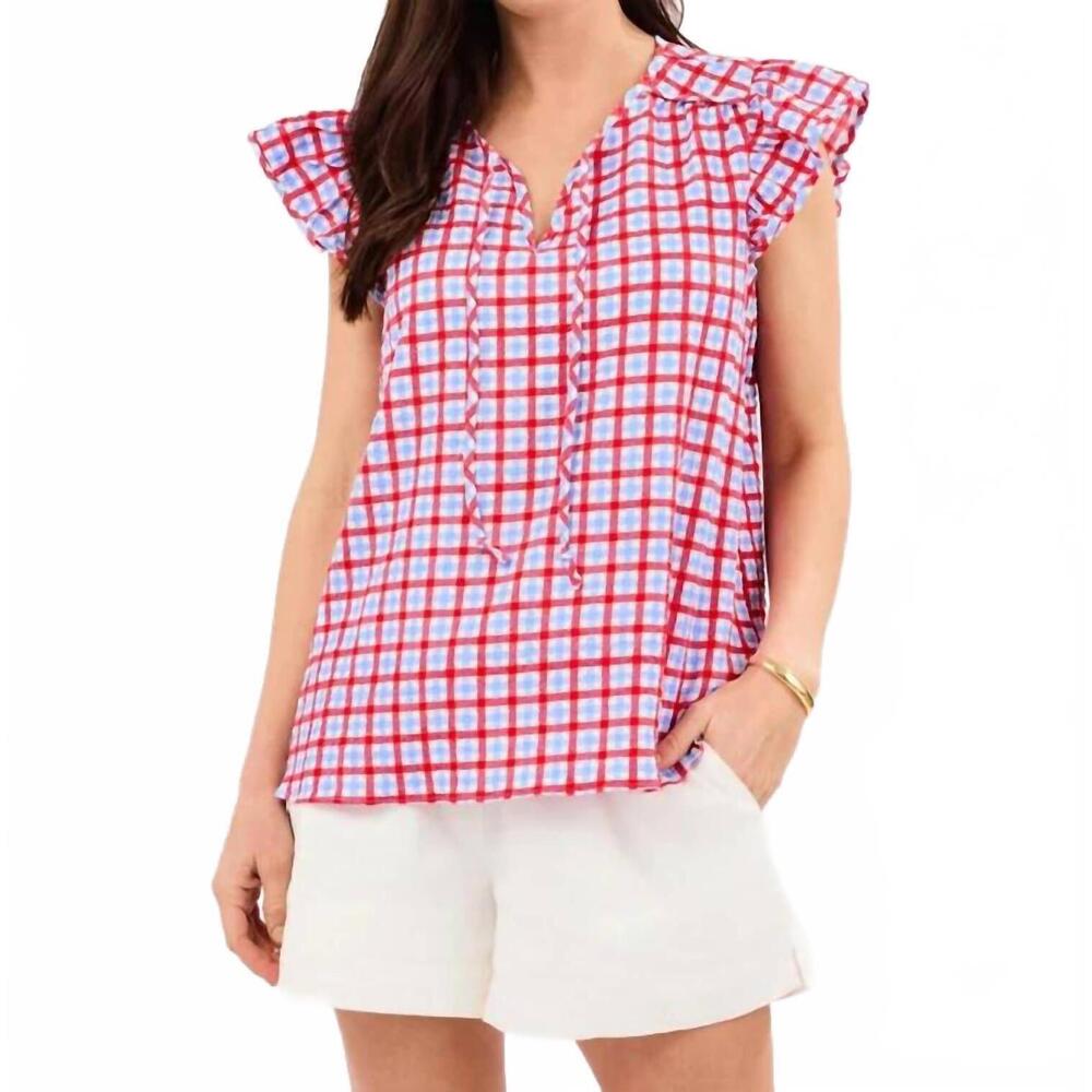 NEW MARY SQUARE lydia top in gingham red/blue